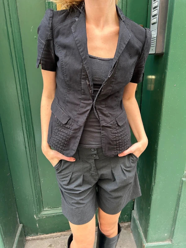 Diesel Short sleeve button up corset back black jacket