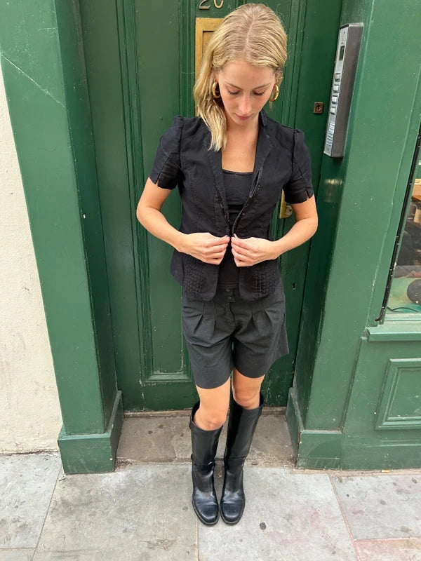 Diesel Short sleeve button up corset back black jacket