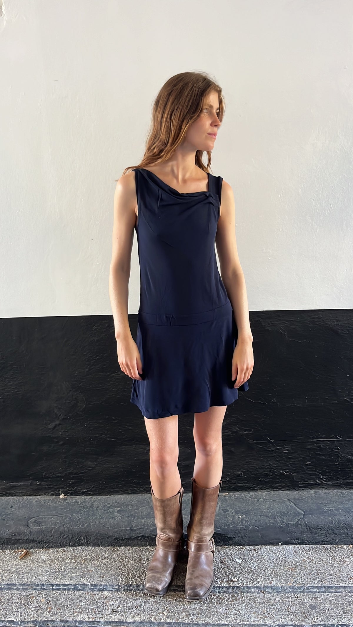 Vintage French 90s Navy Asymmetrical Dress