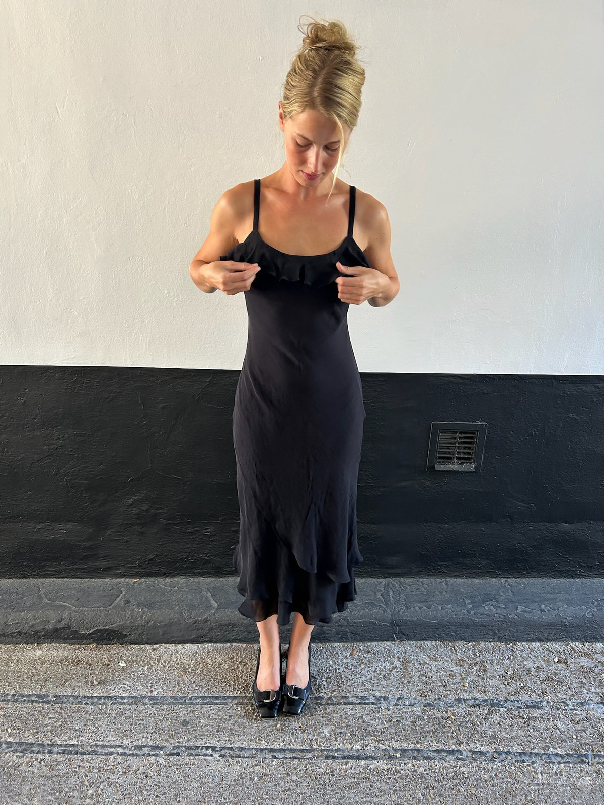 Black Silk Ruffle Dress