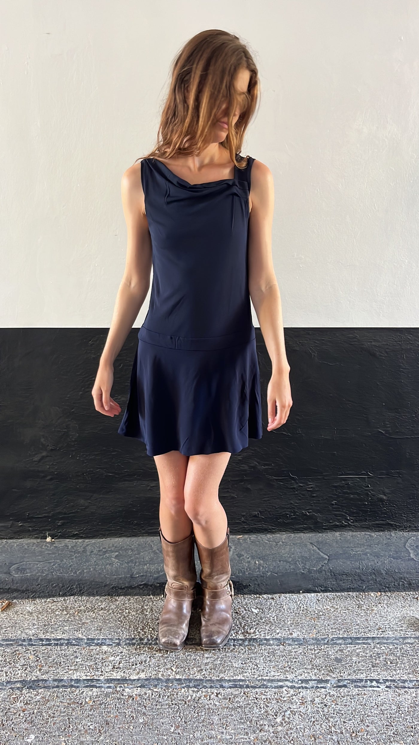Vintage French 90s Navy Asymmetrical Dress