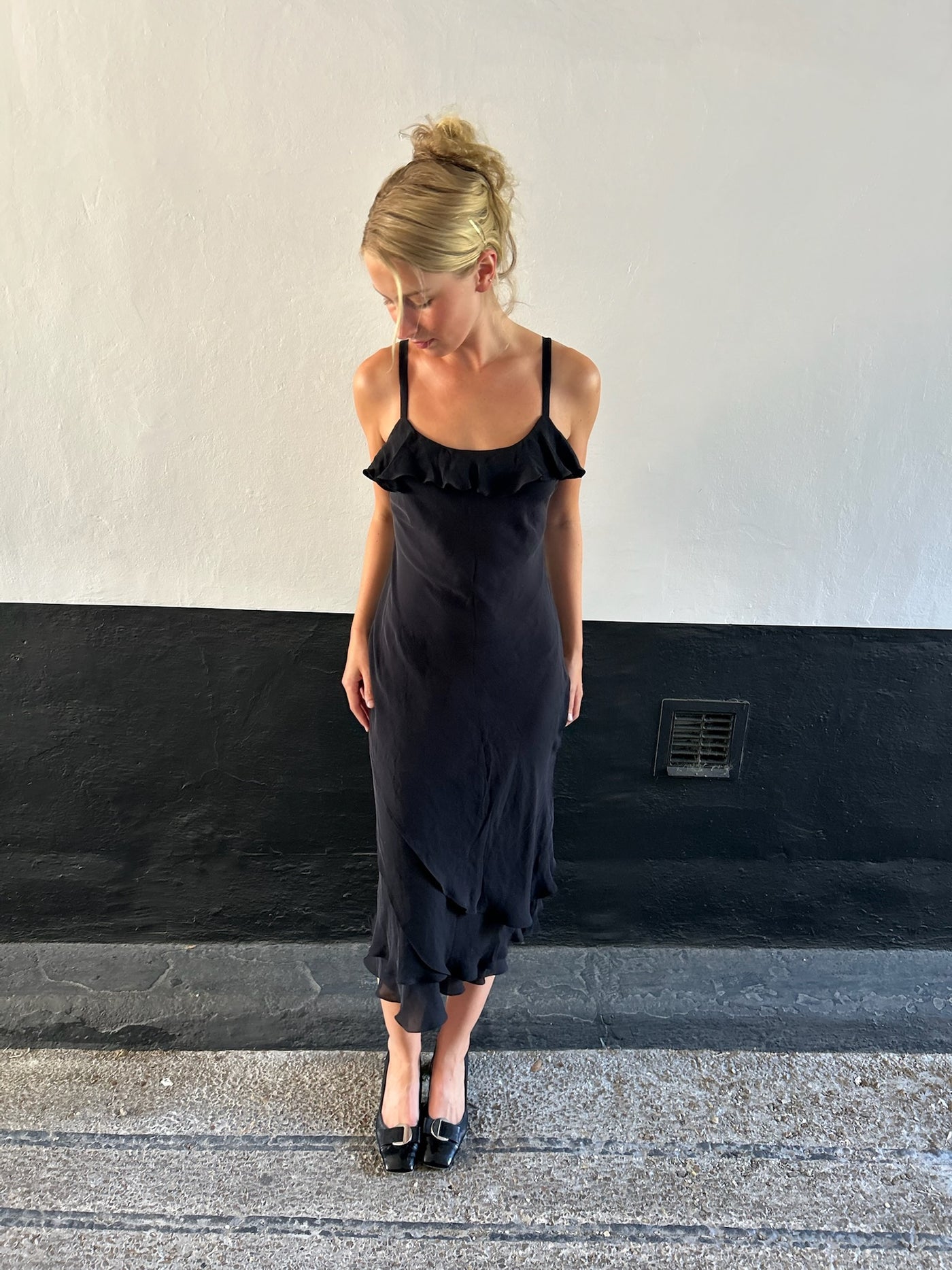 Black Silk Ruffle Dress