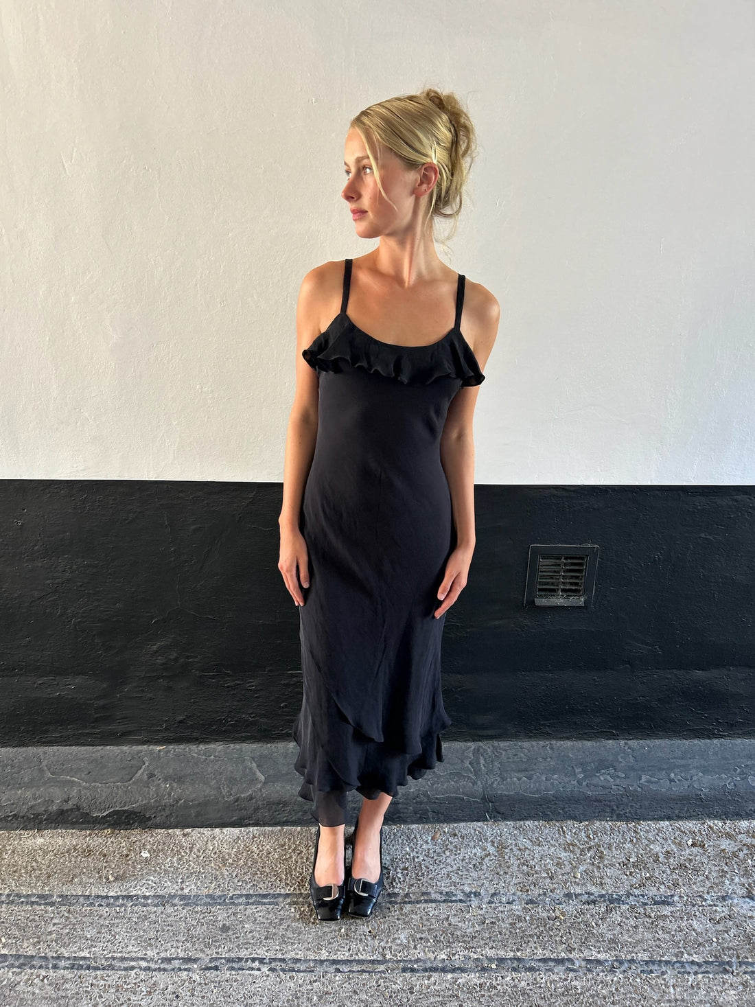 Black Silk Ruffle Dress