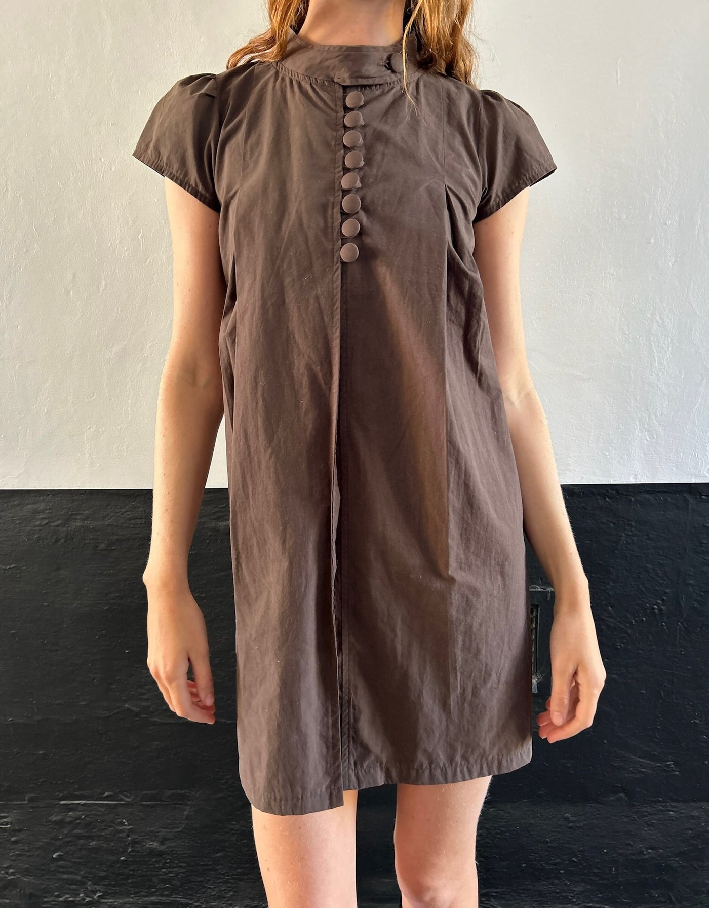 90s French Brown Cap Sleeve Dress