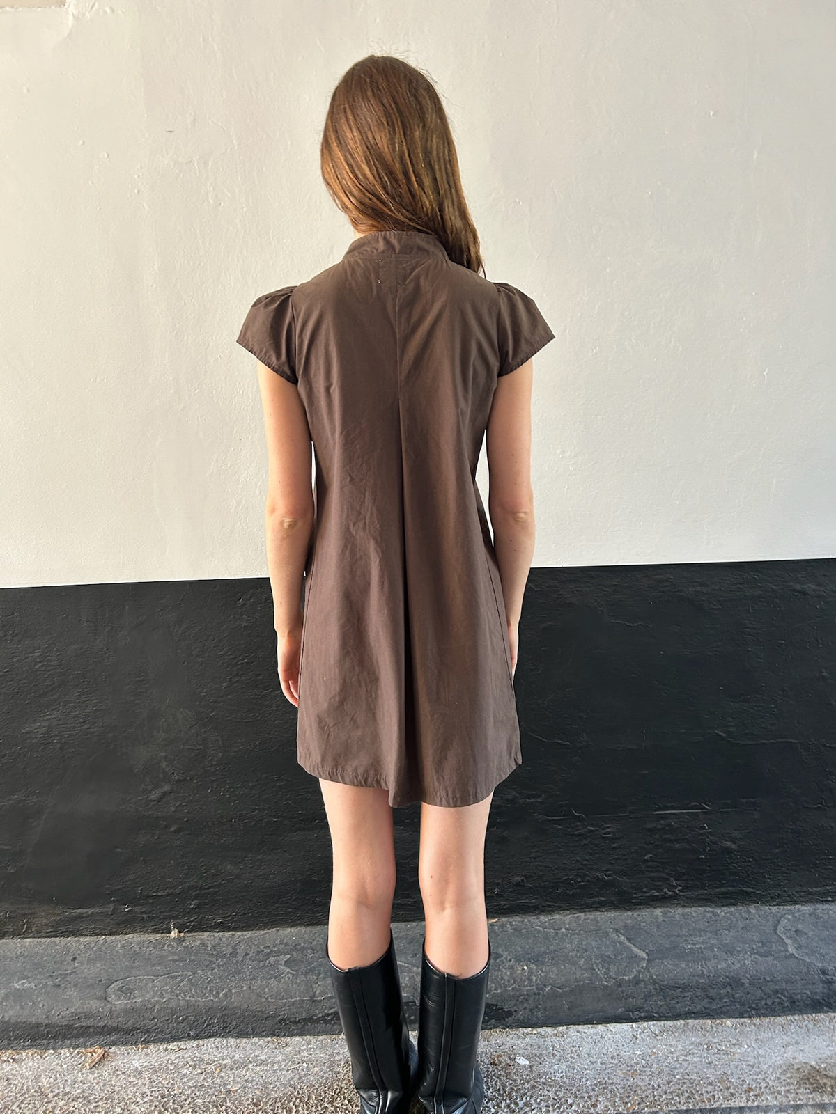 90s French Brown Cap Sleeve Dress