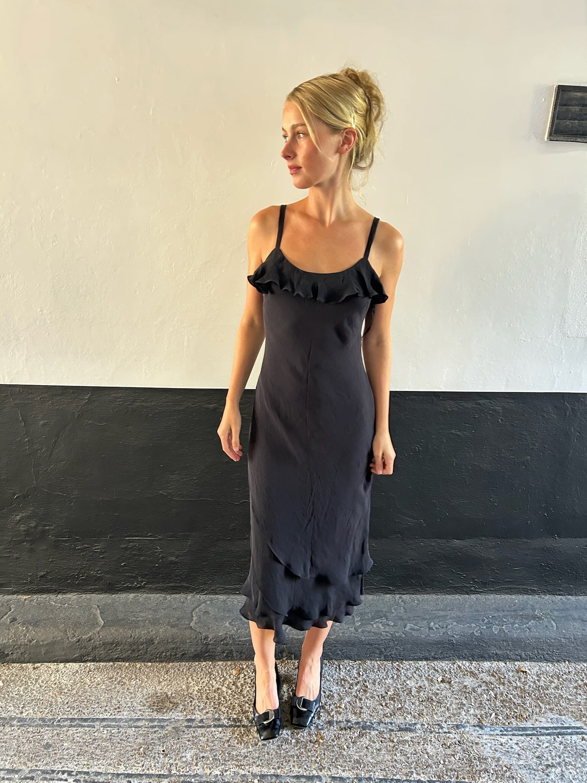 Black Silk Ruffle Dress
