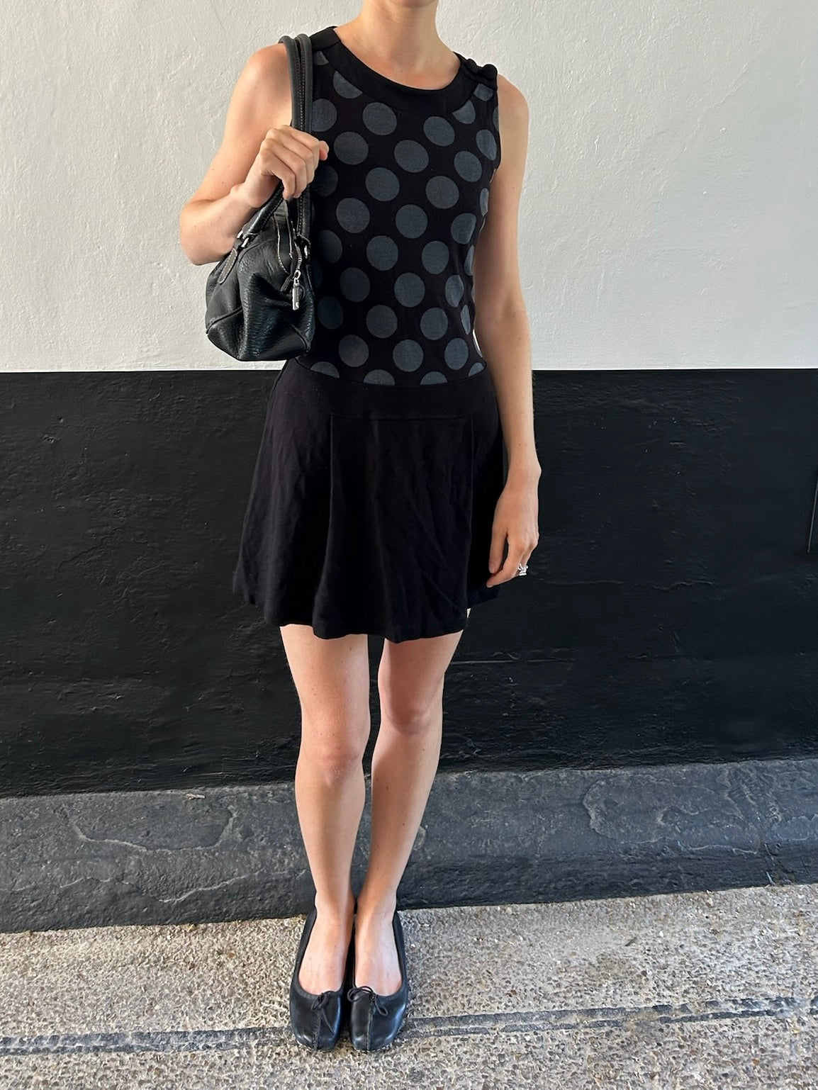 Vintage French 90s Gray & Black Spot Dress