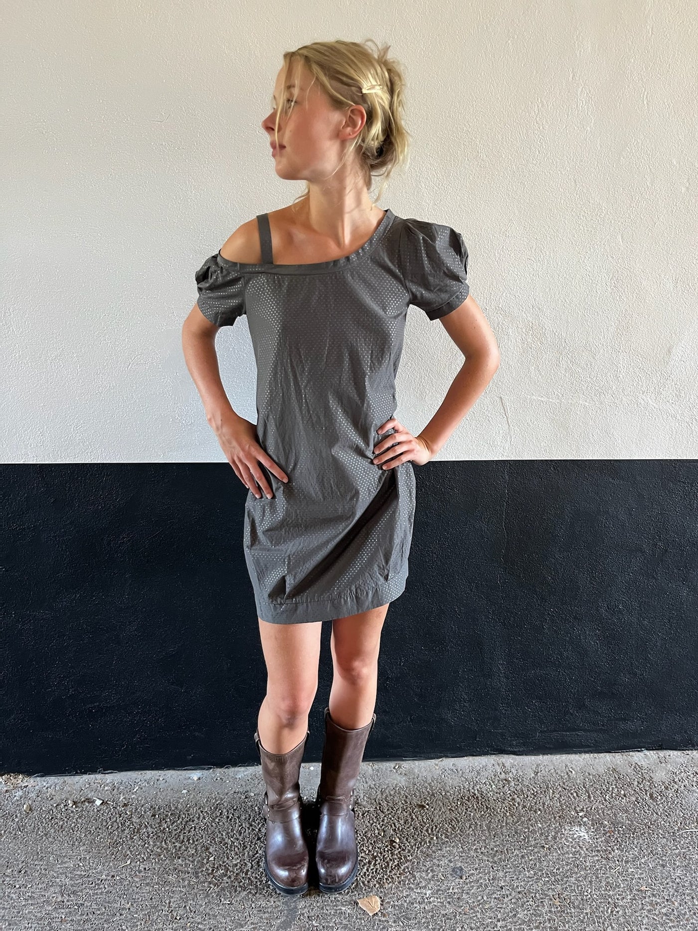 Cop Copine Grey One Shoulder Polka Dot Dress