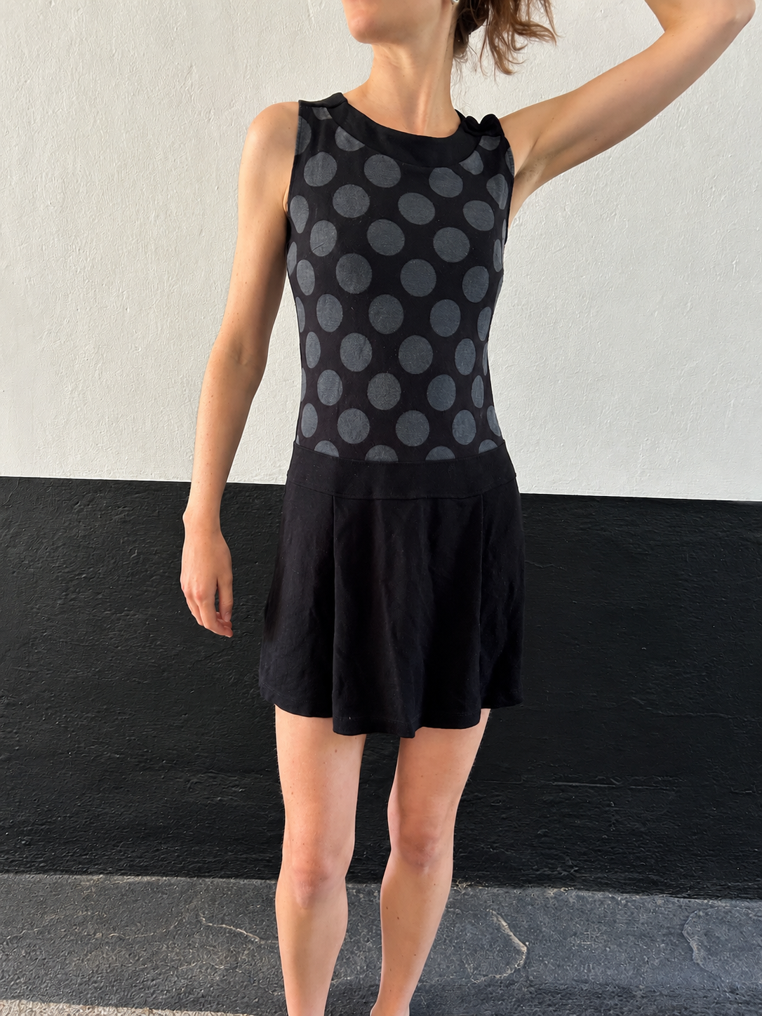 Vintage French 90s Gray & Black Spot Dress