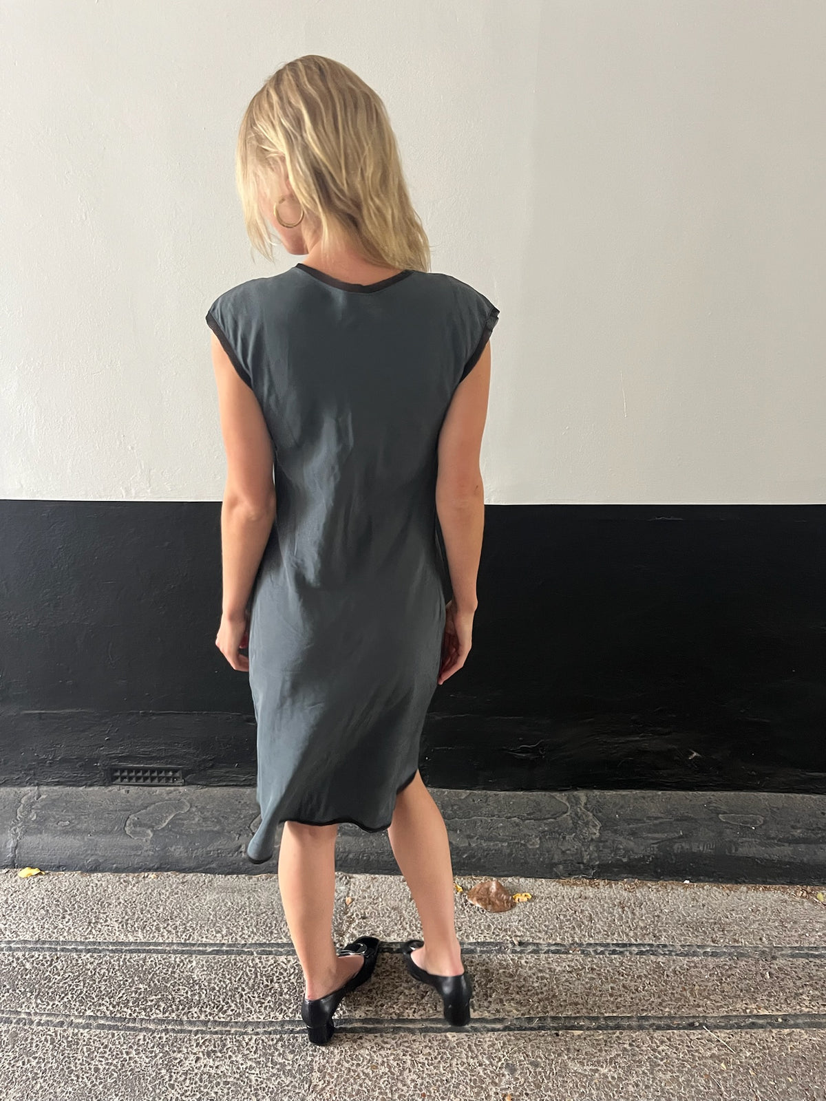 Silk Teal Dress Black Trim