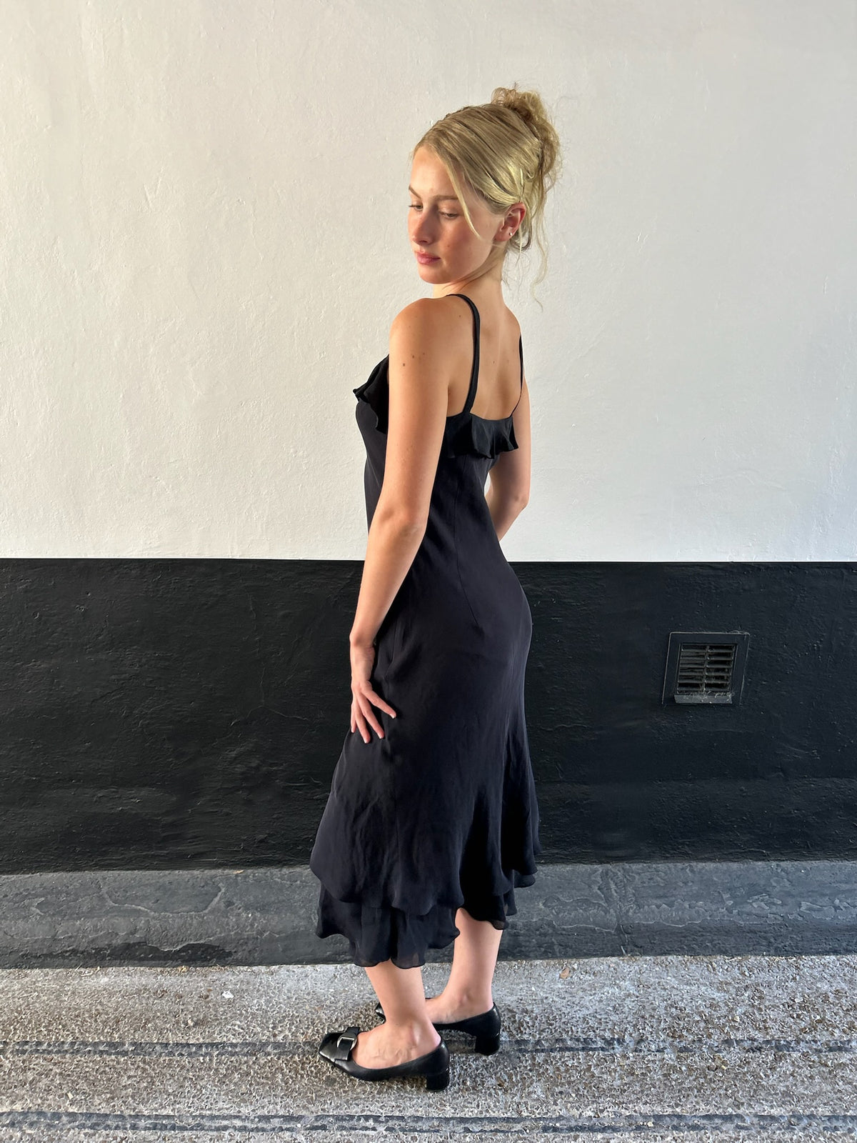 Black Silk Ruffle Dress