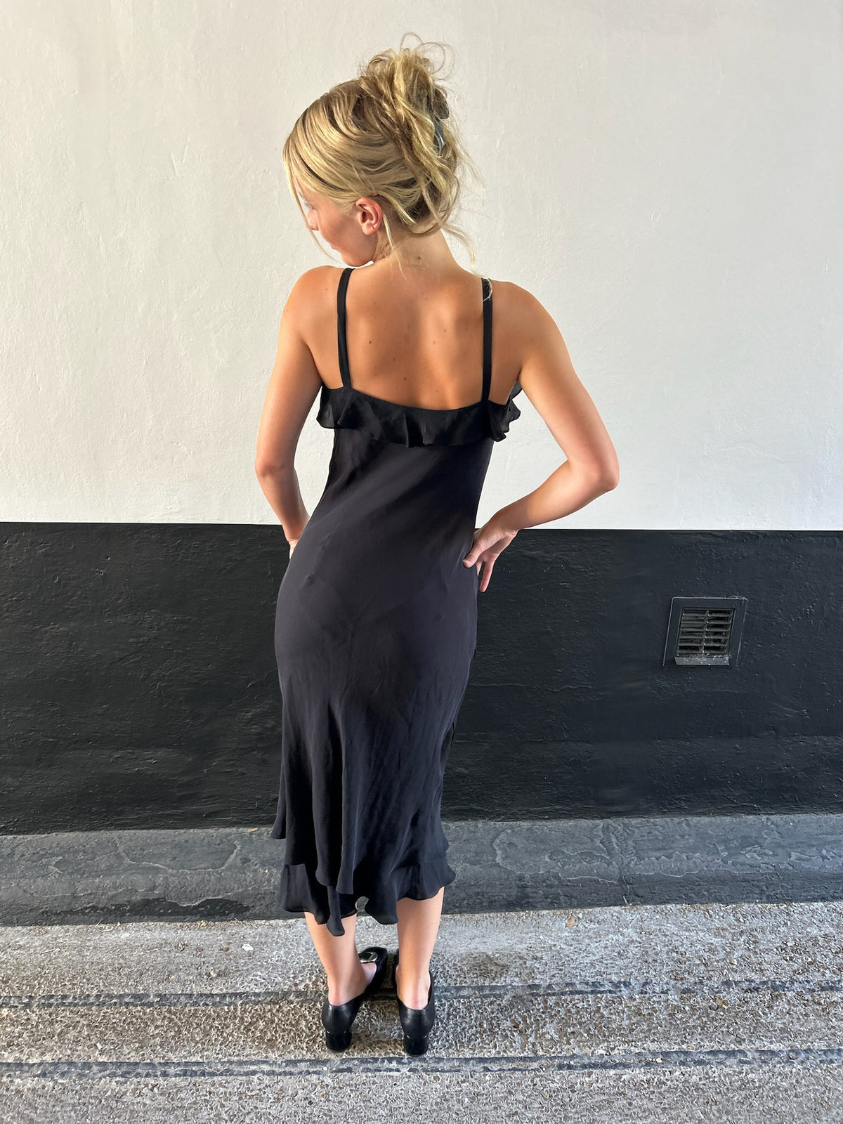 Black Silk Ruffle Dress