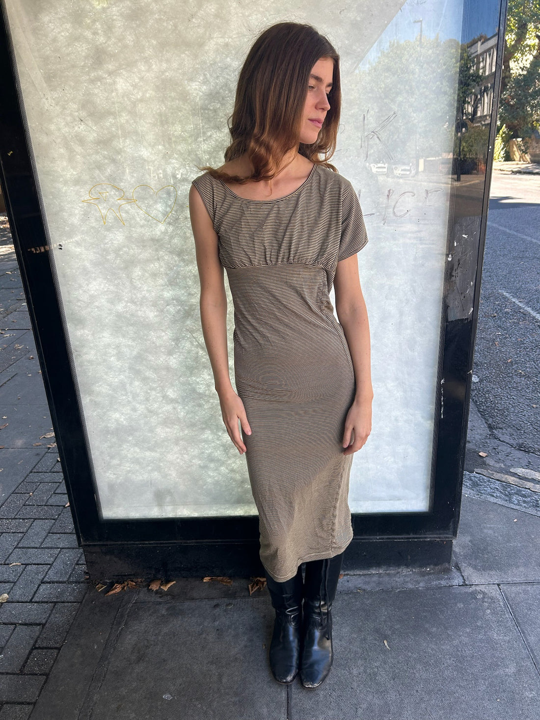 Vivienne Westwood asymmetrical striped off shoulder dress