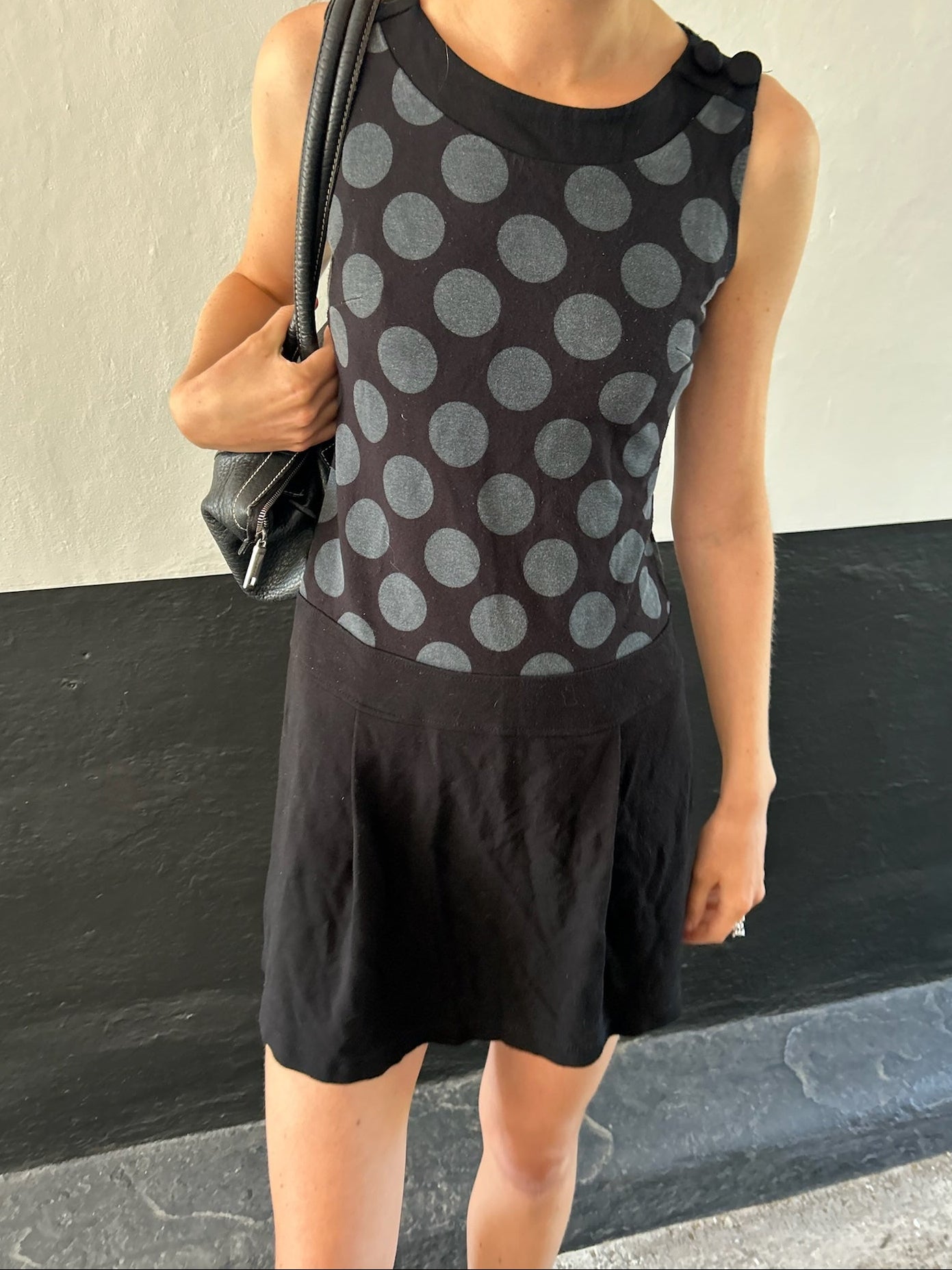 Vintage French 90s Gray & Black Spot Dress