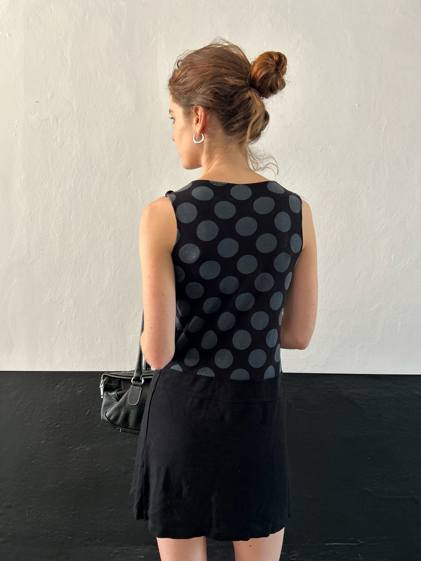 Vintage French 90s Gray & Black Spot Dress