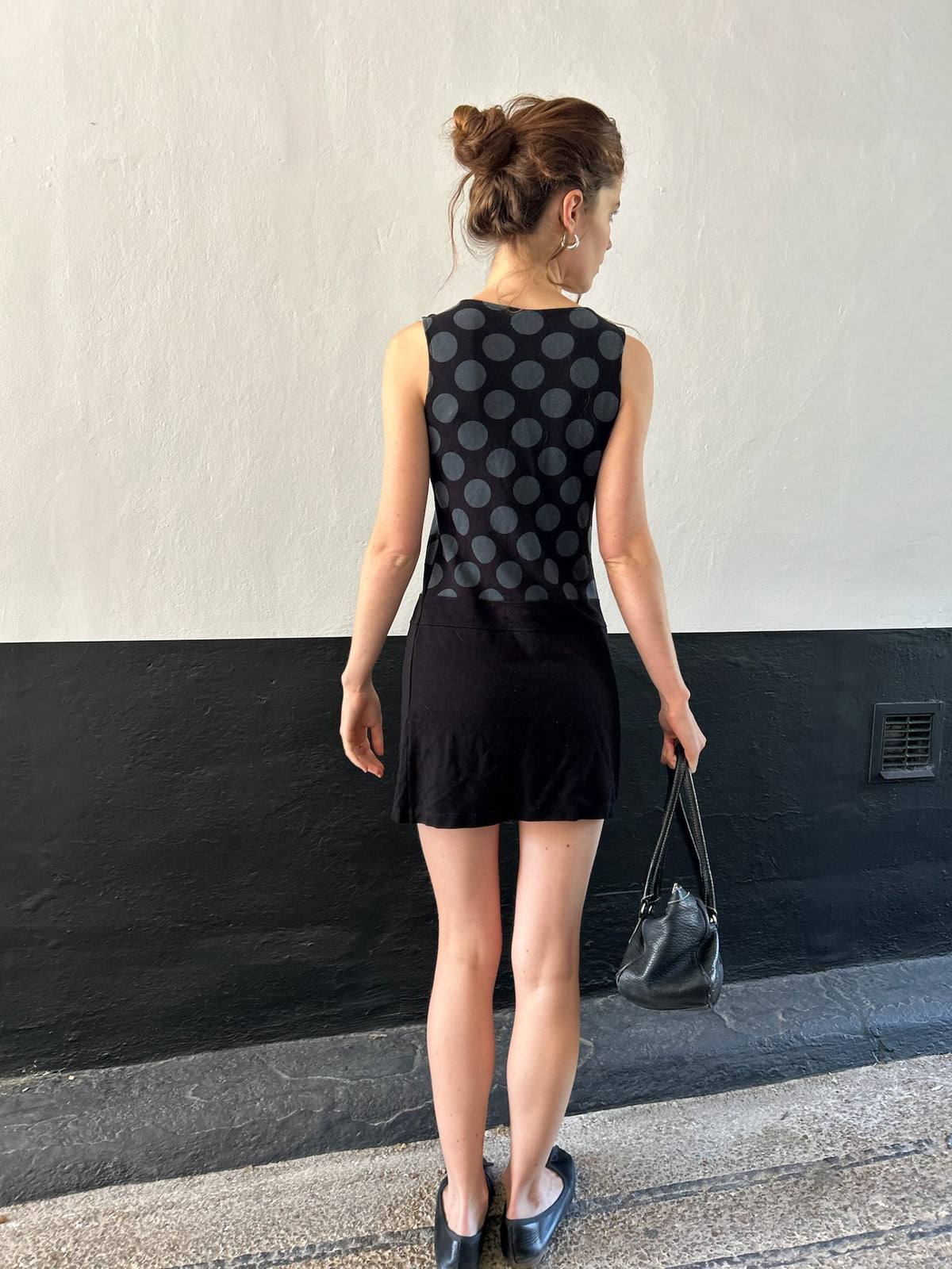 Vintage French 90s Gray & Black Spot Dress