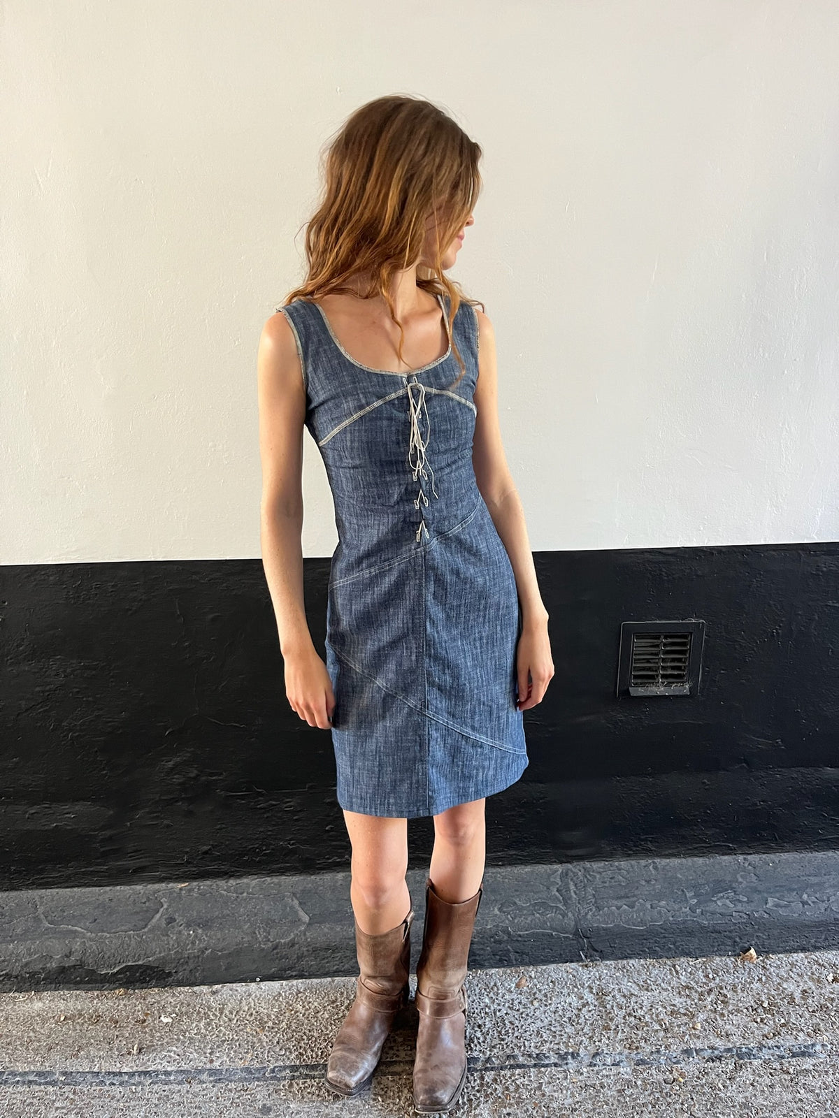 Denim Corset Stitch Dress
