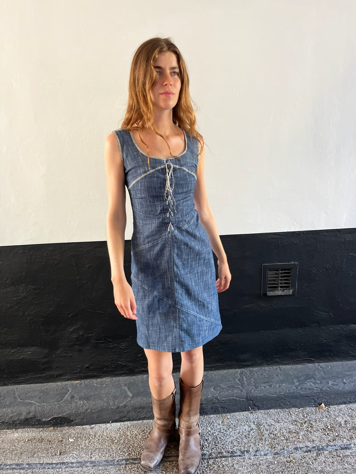 Denim Corset Stitch Dress