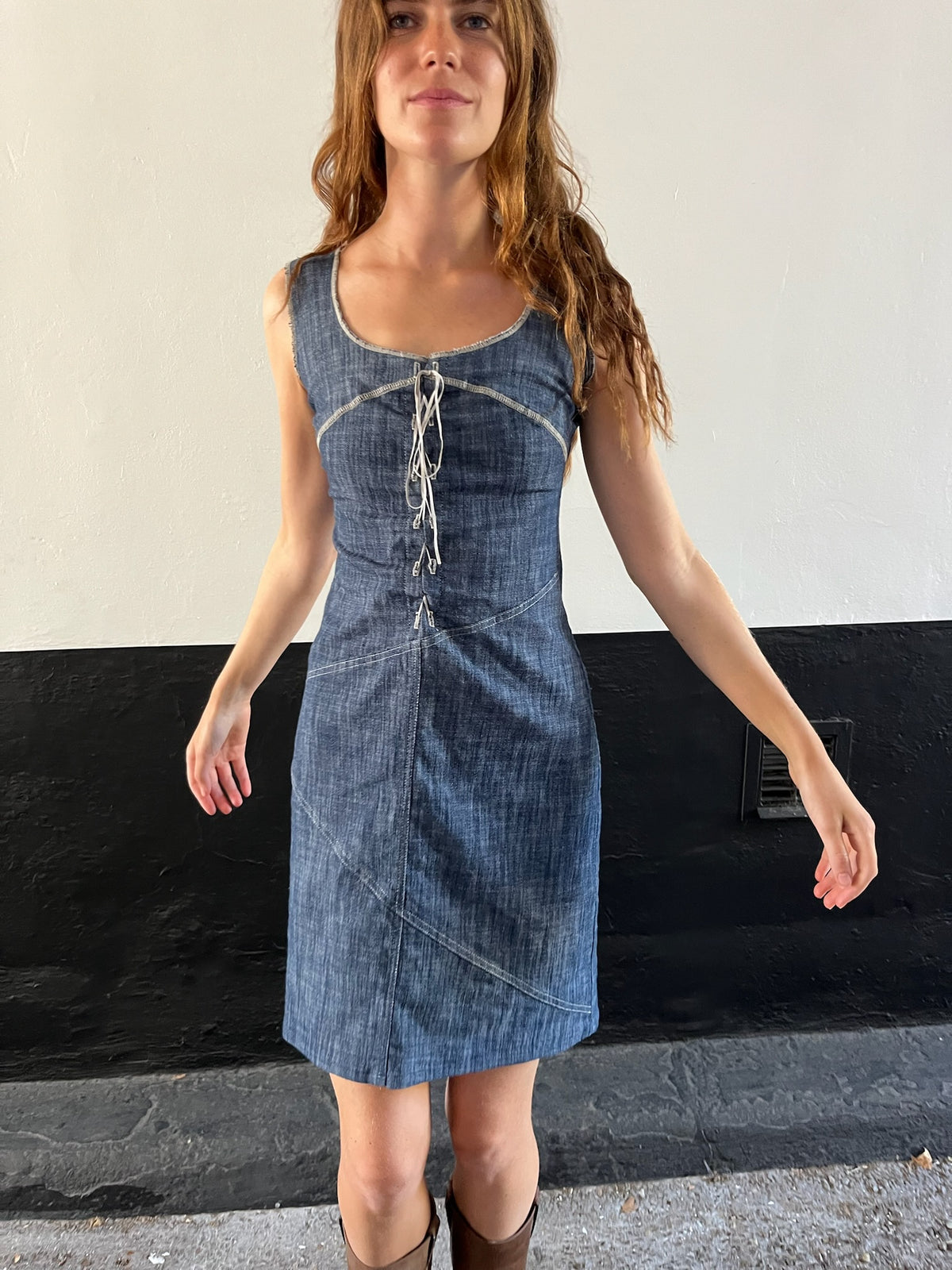 Denim Corset Stitch Dress