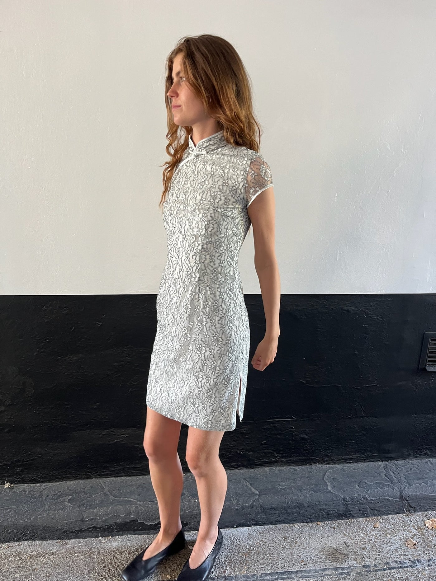 Silver Mandarin Collar Dress