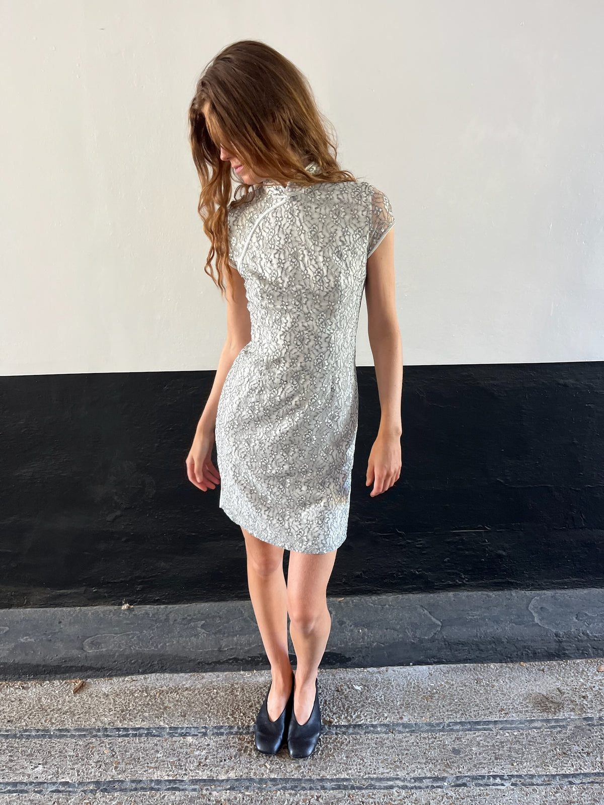Silver Mandarin Collar Dress