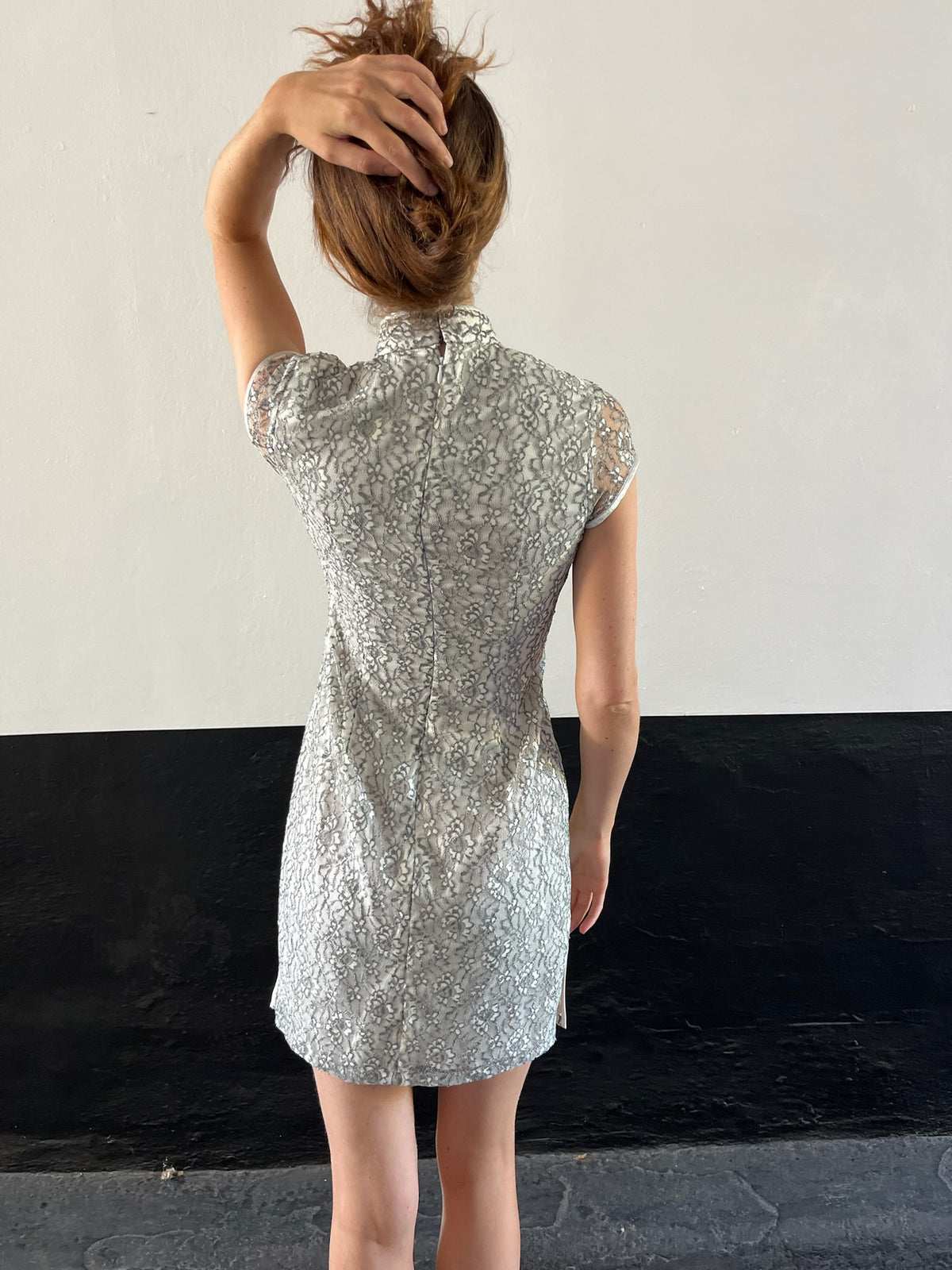 Silver Mandarin Collar Dress