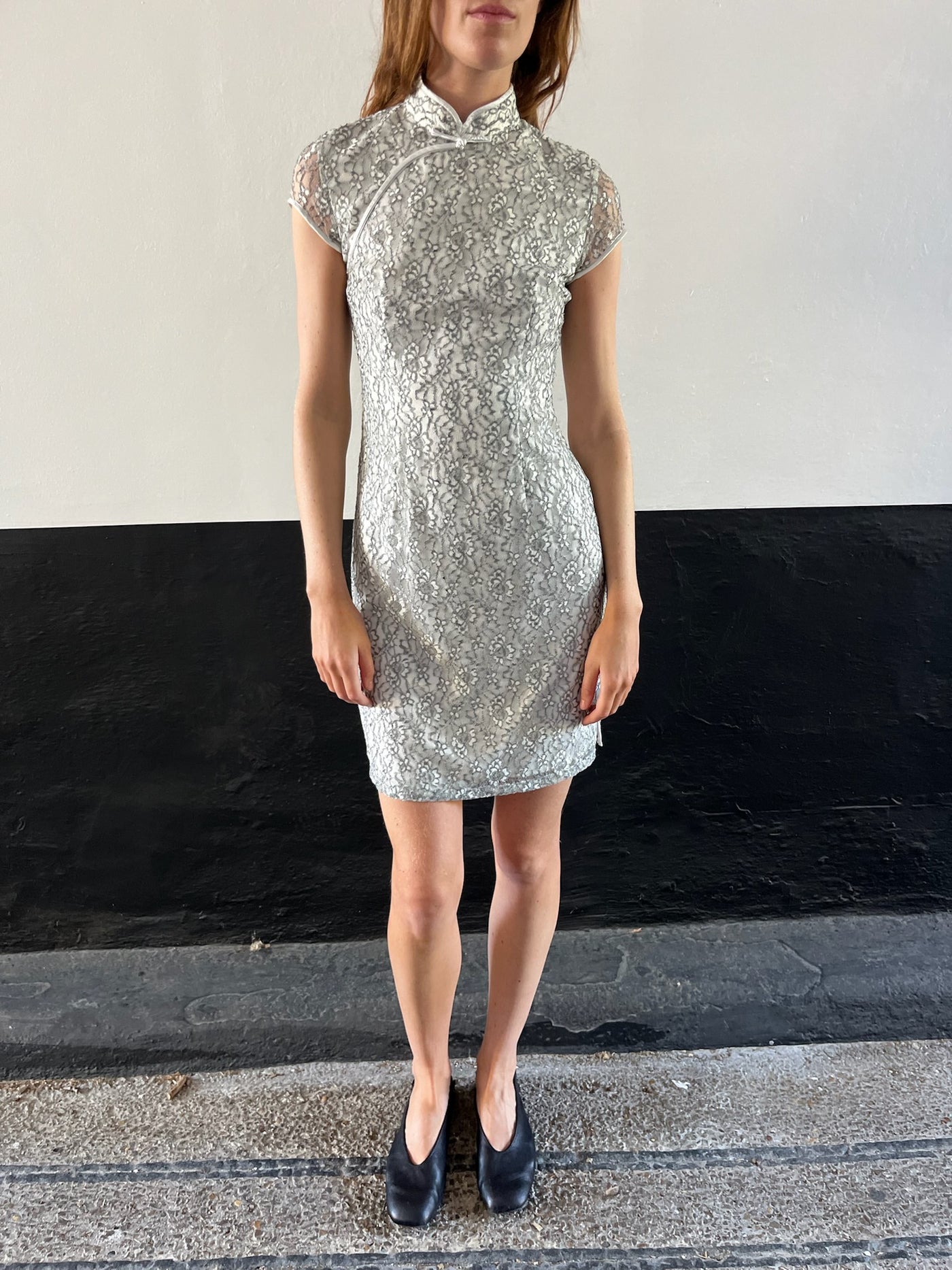Silver Mandarin Collar Dress