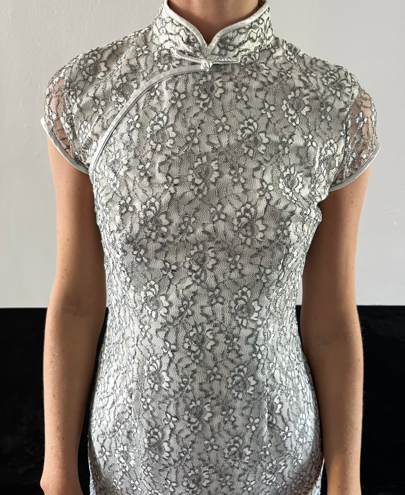 Silver Mandarin Collar Dress