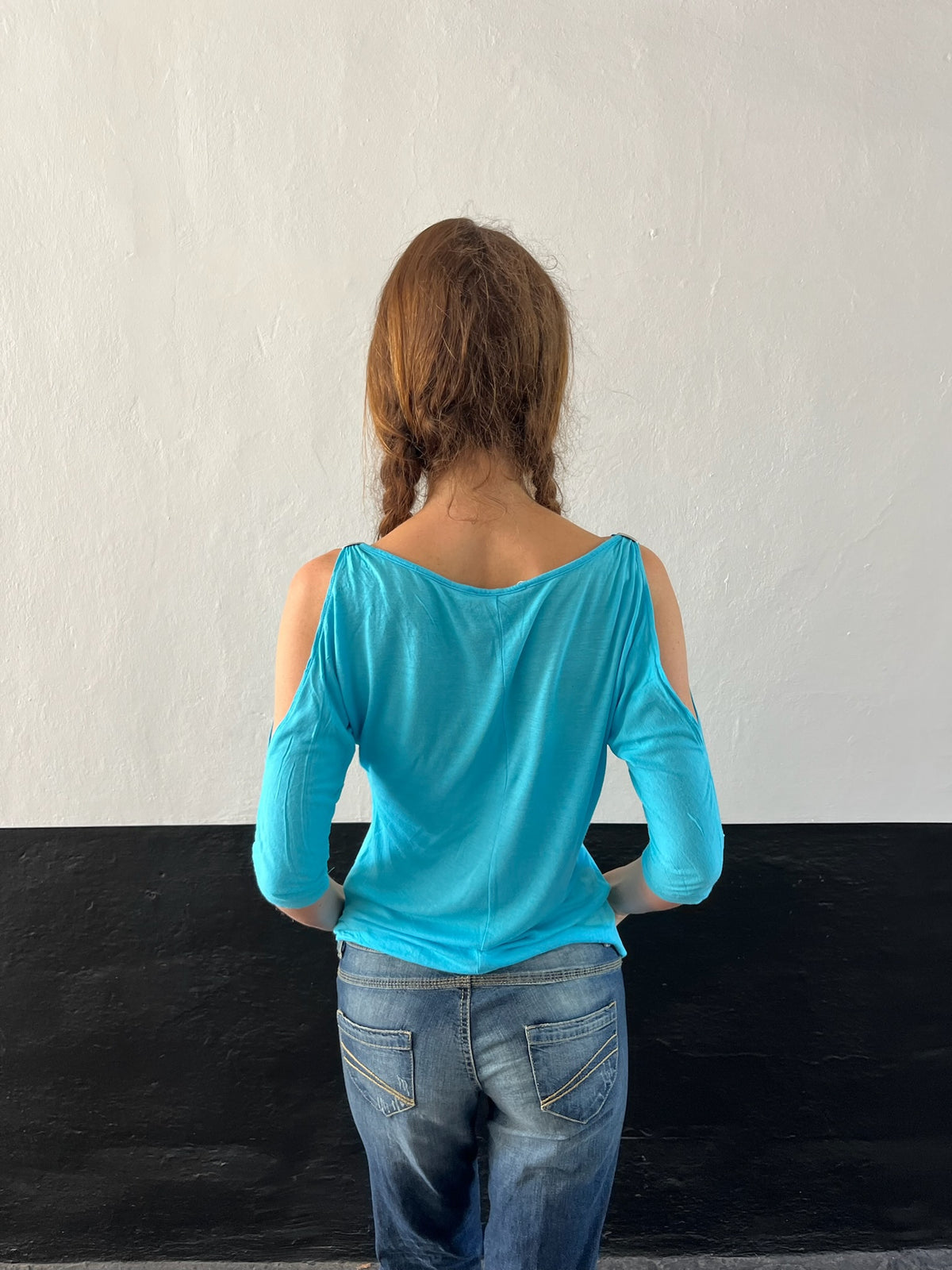 Turquoise Open Shoulder Top