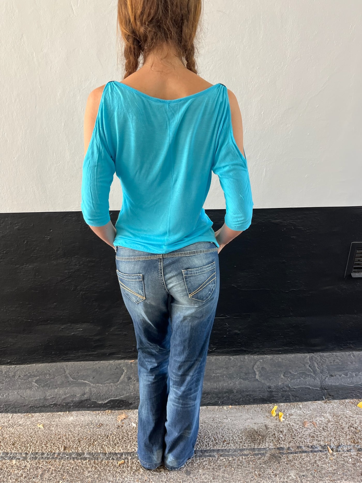 Turquoise Open Shoulder Top