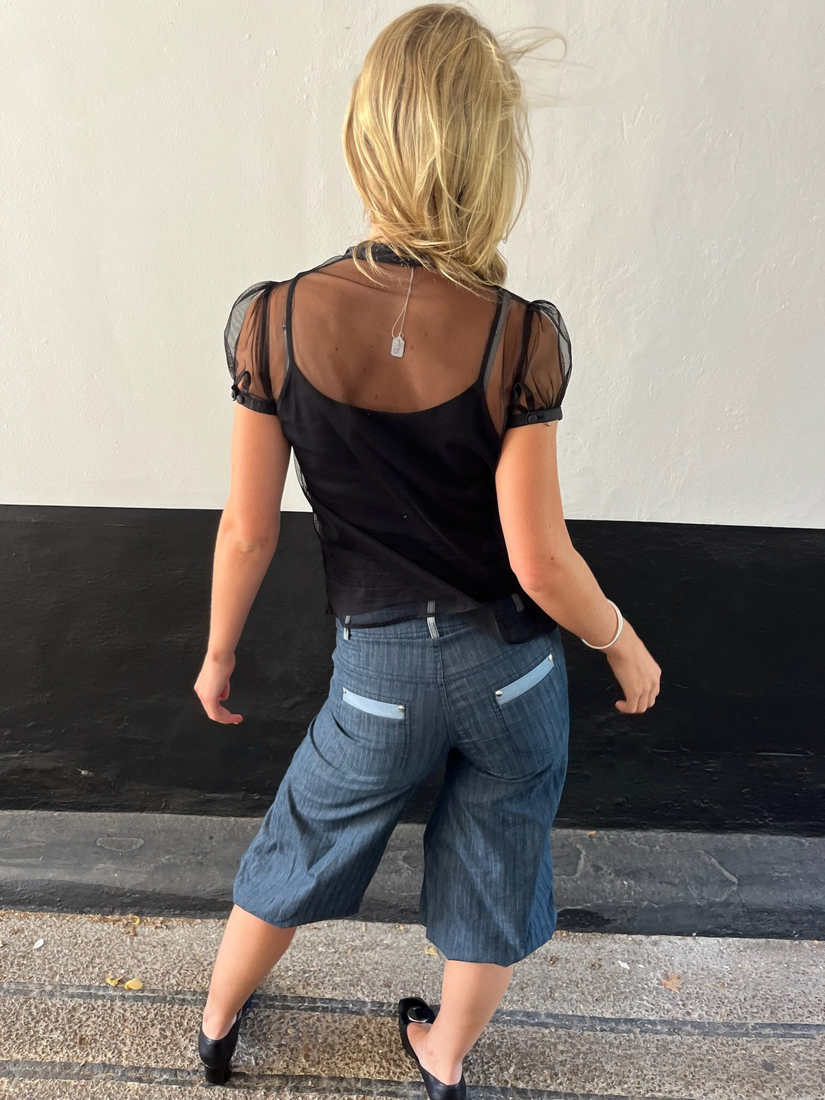 Black Sheer Top Floral Stitching
