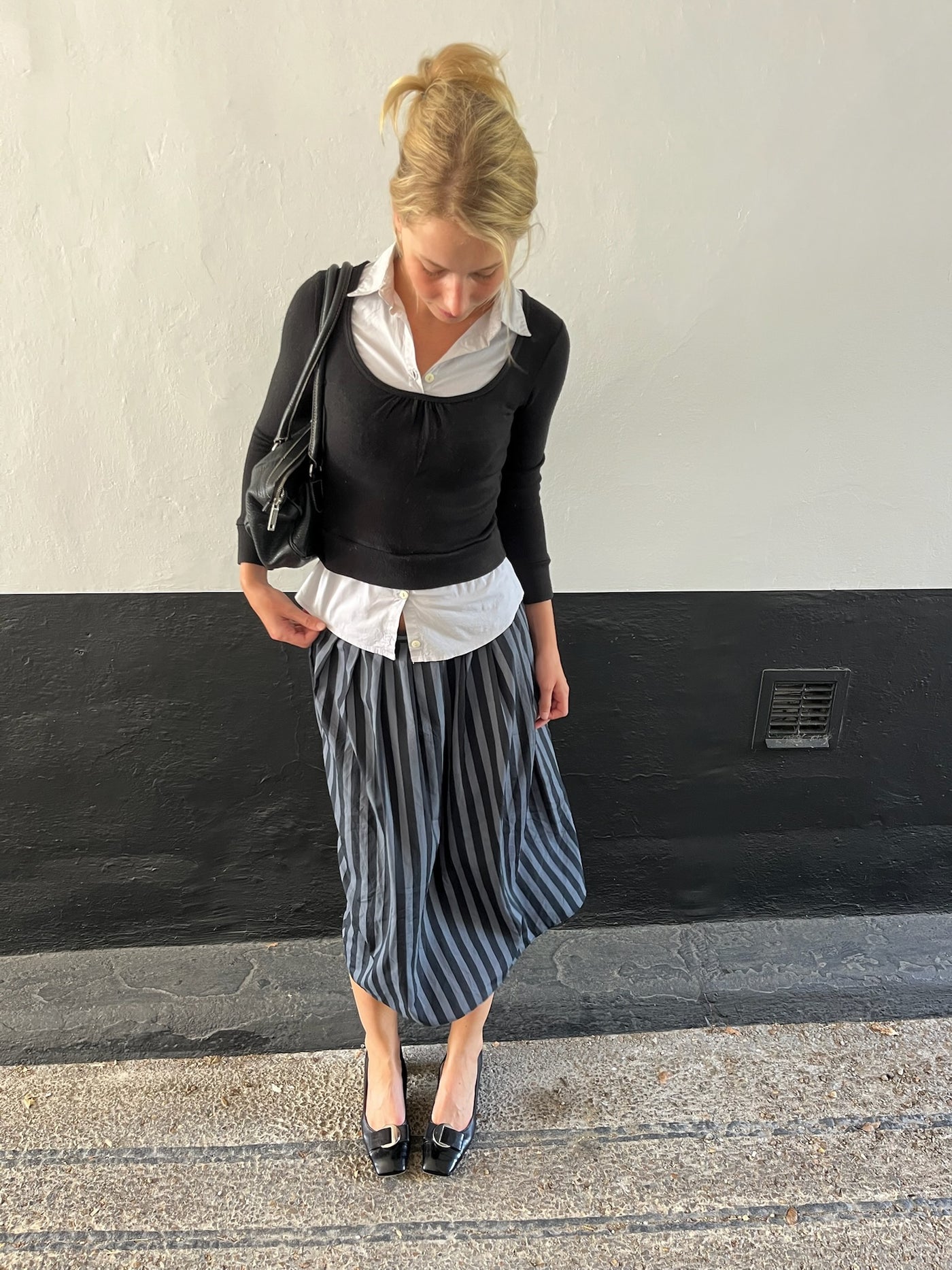 Stripe Black and Grey Midi Skirt