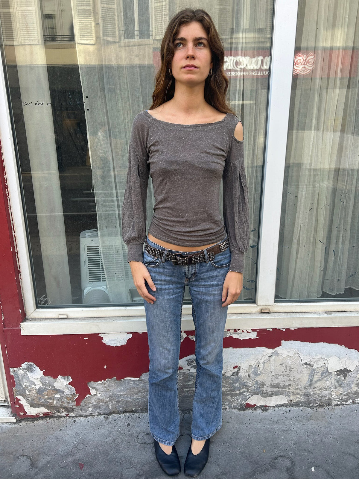 Cop Copine Grey Cut Out Longsleeve Top