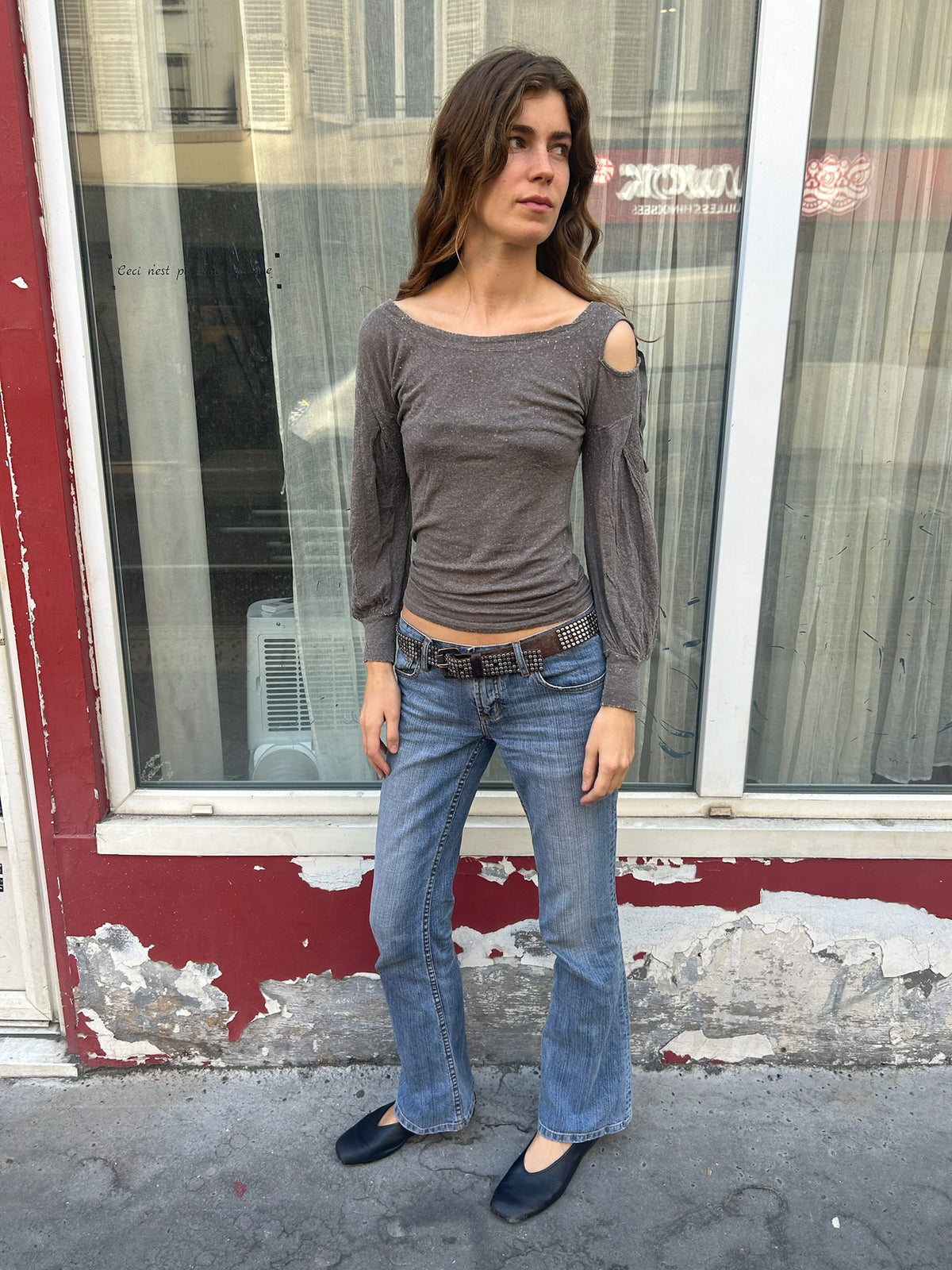 Cop Copine Grey Cut Out Longsleeve Top