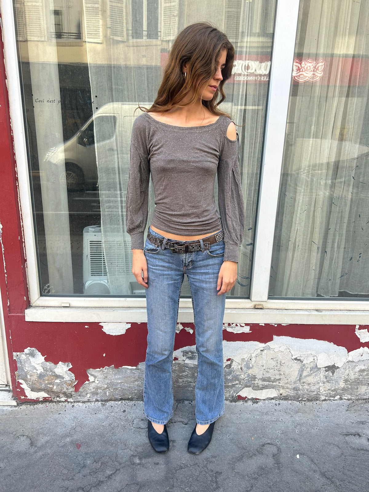 Cop Copine Grey Cut Out Longsleeve Top