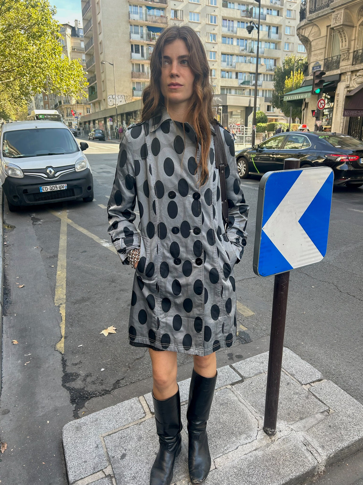 Grey & Black Spot Trench Coat